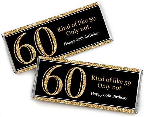 Big Dot of Happiness Adult 60th Birthday - Gold - Candy Bar Wrappers Birthday Party Favors - Set of 24