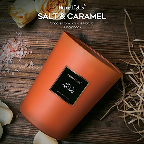 HomeLights Highly Scented Soy Candles Big 33.3 oz for Home. 3 Cotton Wicks, Smokeless Long Lasting 130 hrs in Salt & Caramel. 5x6, Great Gift for Women & Men - Image 3