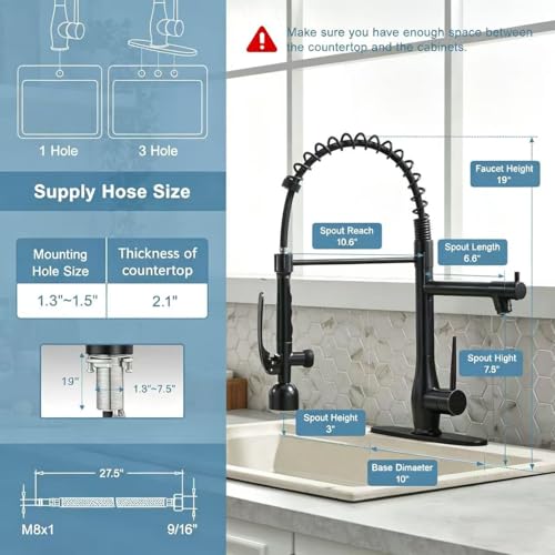 Image of GIMILI Oil Rubbed Bronze Kitchen Faucet with LED Single Handle Kitchen Sink Faucet with Pull Down Sprayer Commercial Double-Headed Stainless Steel Kitchen Faucets Sink with Deck Plate