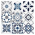 LONGKING Peel and Stick Backsplash Tile Stickers, Admiral Blue Geometric-Shaped Pattern Tile for Kitchen, Stick on Wall Tiles (10 Sheets)