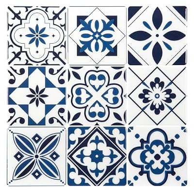 LONGKING Peel and Stick Backsplash Tile Stickers, Admiral Blue Geometric-Shaped Pattern Tile for Kitchen, Stick on Wall Tiles (10 Sheets)
