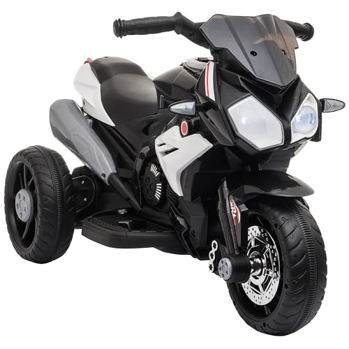 HOMCOM Elektro Kindermotorrad Elektromotorrad mit Musik, Scheinwerfer, Kindermotorrad 3 km/h, für Kinder von 3-5 Jahren, max. 25 kg, Schwarz+Weiß