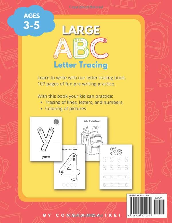 Vista 2 de Large Letter ABC Tracing Paper Book for Preschool and Toddler ages 3-5 Homeschool Kids Pre-school & Kindergarten Big Alphabet Learning