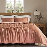 EVERGRACE Tencel Lyocell Cooling Duvet Cover Set King Size 3 Piece, 100% Natural Eucalyptus Lyocell Fiber from Austria, Luxury Silky Soft Comforter Cover with 2 Shams, Terracotta Clay, 92"x108"