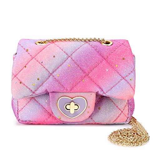 Image of CMK Trendy Kids Kids Pretend Play Purse for Toddler Girls (Pink /Purple Rainbow Glitter)