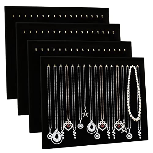 CertBuy 4 Pack Black Velvet Necklace Display Stands for Selling Jewelry Necklace Display Stand with 17 Hooks Jewelry Storage Holder for Chain