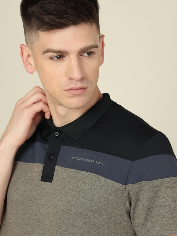 Image of TECHNOSPORT Men's Polo Neck Colorblock Half Sleeve T-Shirt - (MTP741 PRNT)