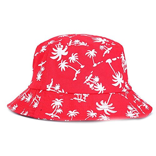 Amlaiworld_Gorras Gorras Visor de Verano Hombre Mujer Gorro de Pescador con Patrón de árbol de Coco Sombrero al Aire Libre Niños niñas (Rojo)