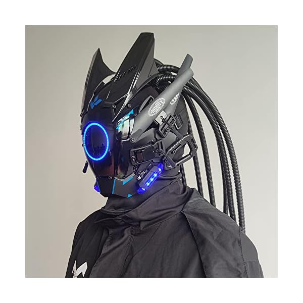 Kyeday punk mask cosplay for men, round light with braids mask cosplay halloween fit party music festival accessories - image 5