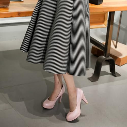 Asterisco Women Block Heel Pumps with Platform High Heel Shoes Round Toe Slip On Elegant Heels, Size 2-12.54