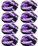 Bulky Chunky Arm Knitting Yarn Home Dec Yarn 4 lbs, Multi Purple 64oz 8 Pack Super Softee Thick Fluffy Jumbo Chenille Polyester Yarn for Blanket Pillows Home Décor Projects Multicolor, 8 skeins