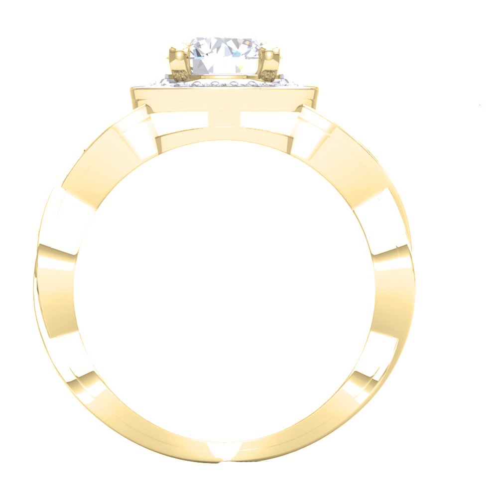 Dazzlingrock Collection Anello di fidanzamento da sposa in oro 14 carati con moissanite rotonda e diamante bianco, stile alone a spirale con gambo diviso, Oro giallo, Moissanite Diamante