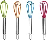 4 Pack" Multi-Color Mini Silicone Kitchen Whisks with Stainless Steel Handles Egg Beater Milk Beater Balloon Whisk for Blending Stirring Whisking and Beating(4 Colors)