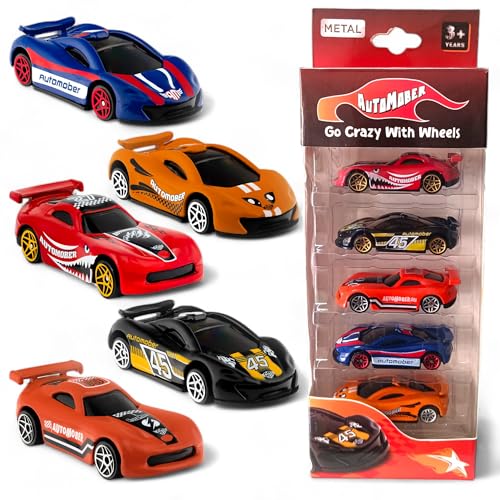 Image of Die Cast Metal Toy Cars, Pack of 5, Unbreakable Cars, Set of 5 Toy Vehicle for Kids, Multicolor