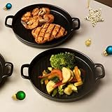 Bruntmor 10" X 6" Black Porcelain Set of 4 Serving Platters. Amazing lasagna pan with handle, Matte Glaze Baking Dish Dinner Plates, Oven Safe Serving Dishes for Christmas, Round