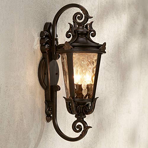 John Timberland Marseille Rustic Industrial Outdoor Wall Light Fixture Veranda Bronze Scroll 21 12 Champagne Hammered Glass for Exterior House Porch Patio Outside Deck Garage Front Door Home