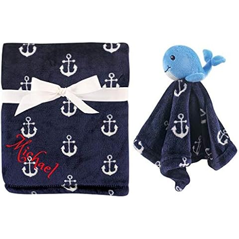 Dream Embroidery Personalized Animal Blanket & Security Blanket Set for Baby - Blue Whale Custom Name or Monogram (Navy) Cover