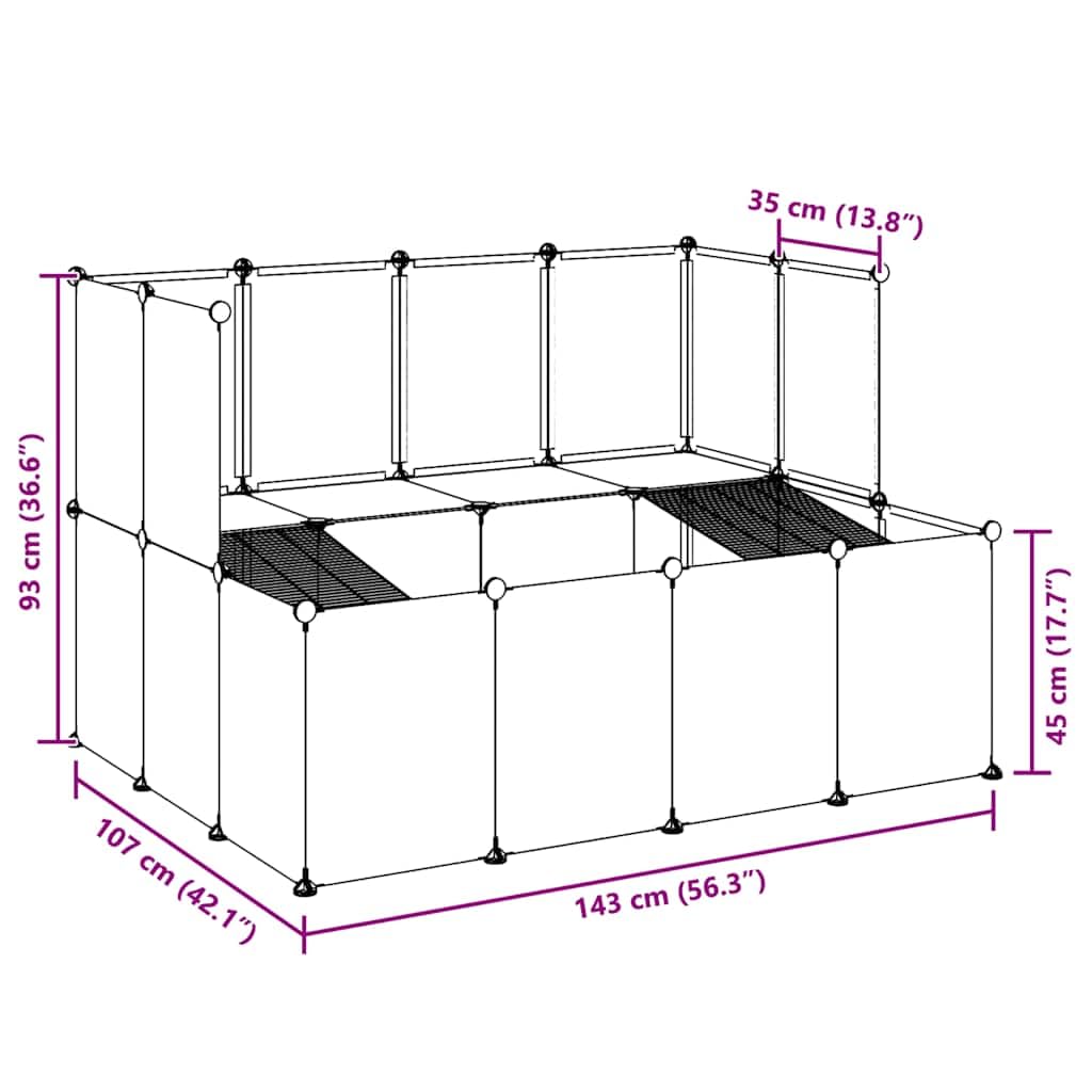 Jaula transparente para animales pequeños, 143 x 107 x 93 cm, de polipropileno y acero, con 2 niveles, 24 paneles, antideslizante, resistente a la intemperie, para conejos, cobayas, jaula