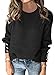 Women's Sweaters Black Lightweight Cozy Soft Bubble Sleeve Pullover with Buttons Crew Neck Work Casual Ribbed Knit Tops 2025 Trendy Fall Winter Fashion Clothes