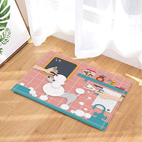 hdrjdrt Rosa Wand auf weißen Hund Schere Schere Wasserhahn Duschgel Hundefutter Badezimmer-Matte Weiche absorbierende rutschfeste verschleißfesten