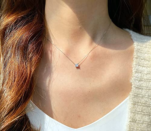 ASCOMY Dainty CZ Diamond Solitaire Pendant Necklaces for Women 14K Gold Plated Single Round Cubic Zirconia Square Simulated Diamond Choker Necklace Bride Bridesmaid Weeding Jewelry Gifts3