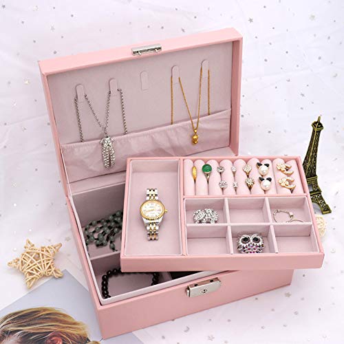 PuzCub Multifunctional Earring display box Necklace Ring Pink Jewelry Box for Women Girls Double Layer Travel Jewelry Storage Organizer Jewelry Holder Case