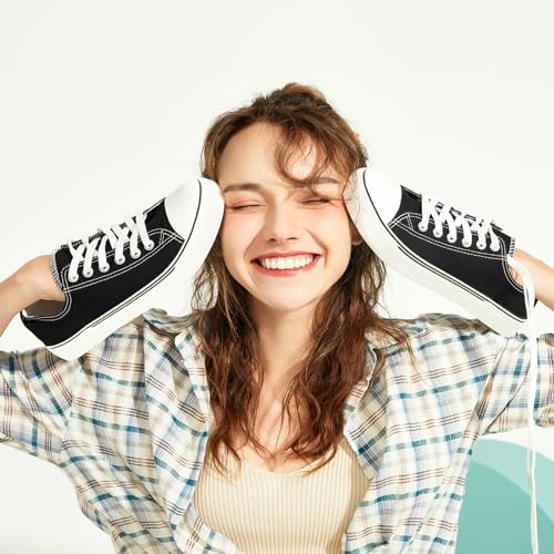 Image of hash bubbie White Sneakers for Women Low Top Canvas Shoes Womens Canvas Sneakers Women's Fashion Sneakers Slip on Casual Tennis Shoes