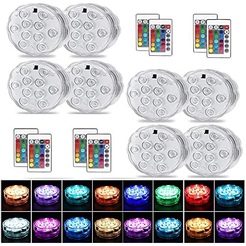 KINHON [8-Pack] Submersible Led Lights with Remotes,Kinhon Waterproof Submersible Lights Battery Operated,Underwater Pond Lights RGB Multi-Color Pool Lights for Founttain,Pond,Garden,Wedding,Shower Cover