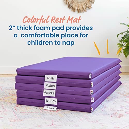 Image of ECR4Kids SoftZone Rainbow Rest Time Mat with Name Tag, Sleeping Pad, Purple, 5-Piece