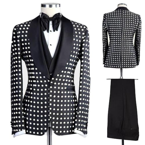 Mens 3-Piece Suit Polka Dot Suits Fabric Slim Fit Premium Night Dinner Party Jacket Vest Pants Set for Prom2