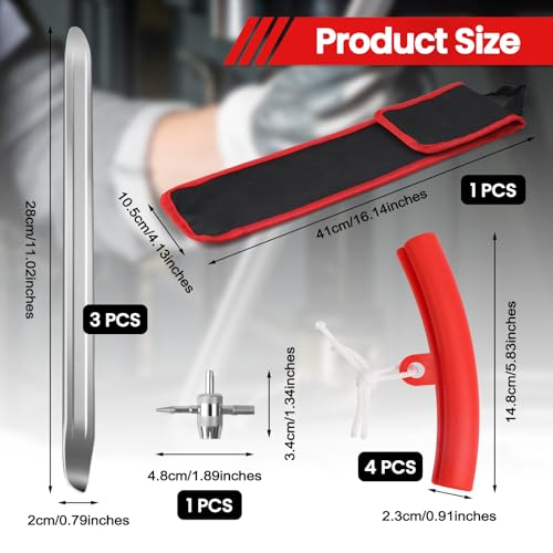 HJJMN 3Stks 28cm Montierhebel Reifen, 4Stks Reifenmontage Felgenschutz, Reifenwechsel Hebel, Felgenkantenschutz mit 4-Wege Ventileinsatz Aufbewahrungsbeutel, Auto Felgenschoner für Motorrad Fahrrad