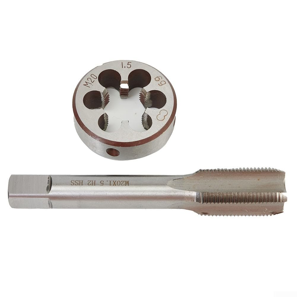 Zestaw gwintowników i narzynek, gwintowniki i narzynki do gwintów okrągłych, zestaw gwintowników ze stali szybkotnącej, gwint metryczny prawy M20 x 1,5 mm, srebrny