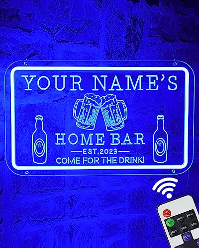 Custom Neon Bar Signs,Personalized Home Bar LED Sign Name Established Year,Light Up Square Beer Bar Sign For Man Cave Pool Bar Club Pub Father's Day Dad Husband Son Birthday Gift
