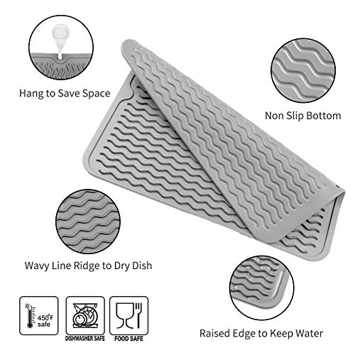 Micoyang Silicone Dish Drying Mat For Multiple Usage,Easy Clean,Eco-Friendly,Heat-Resistant Silicone Mat For Kitchen Counter Or Sink,Refrigerator Or Drawer Liner Grey L 16 Inches X 12 Inches thumb #2