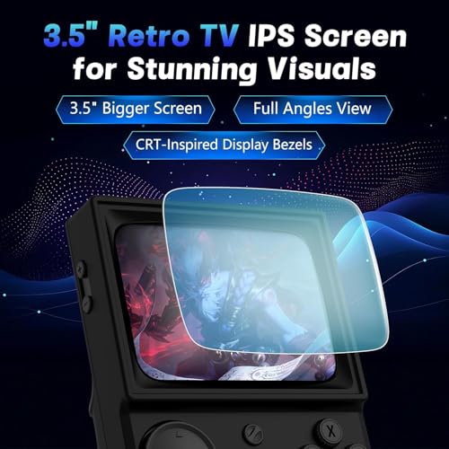 Image of R36T Retro Handheld Game Console, Portable Retro Gaming Console with 3.5 inch CRT-Inspired Screen, 3500mAh Arcade Classics, Supports Multiple Mainstream Emulators, WiFi Network Battling, 64GB (Black)
