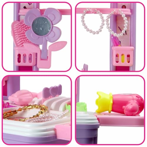 Image of Aditi Toys Beauty Set Suitcase On Wheel, The Ultimate Beauty Set On Wheels for Girls, Makeup Kit is Easy to Clean & Use, Portable Set with 23 Pieces for 3 Years BIS Approved. (Trolley)