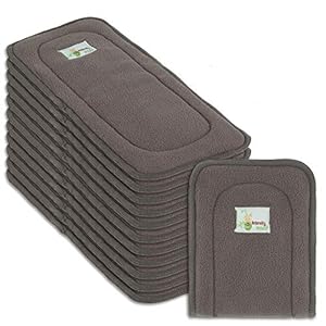 Naturally Natures Cloth Diaper Inserts 5 Layer Charcoal Bamboo Reusable Liners for Cloth Diapers (Pack of 12) (Grey)