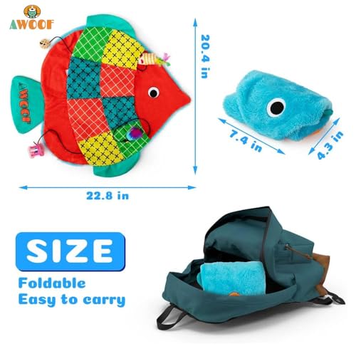 Image of AWOOF Cat Mat, Cute Soft Catnip Mat, Cat Activity Mat Machine Washable Cat Play Mat for Small Medium Large Cats with 8 Pockets, Crinkle Paper Self-Warming Kitty Snuggle Mat Interactive Catnip Toys