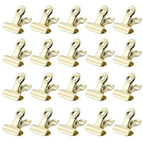 Bonsicoky 30 Pcs Metal Bulldog Clips, Bull Binder Paper Clips for Tags Shops, Office and Home, Gold, 22mm