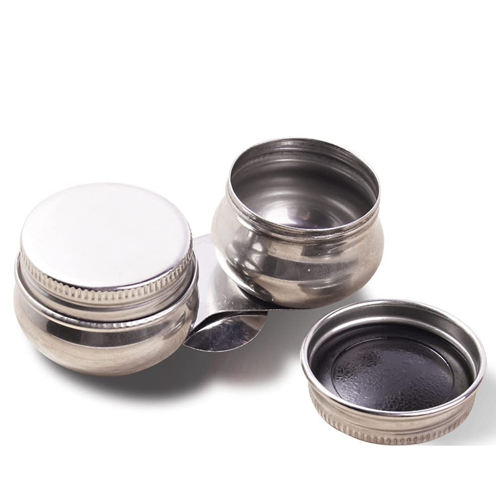 Stainless Steel Palette Cup,Large Mouth Double Dipper with Lid and Clip, Oil Container for Acrylic or Oil Paint (Silver)