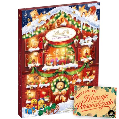 Calendarios de adviento de chocolate 5 Calendario de Adviento Lindt Teddy 2025 con 24 Chocolates Variados + Tarjeta Personalizable Cia&Co · Bombones Lindt de Chocolate con Leche y Blanco · Regalo Familiar Ideal para Disfrutar la Navidad