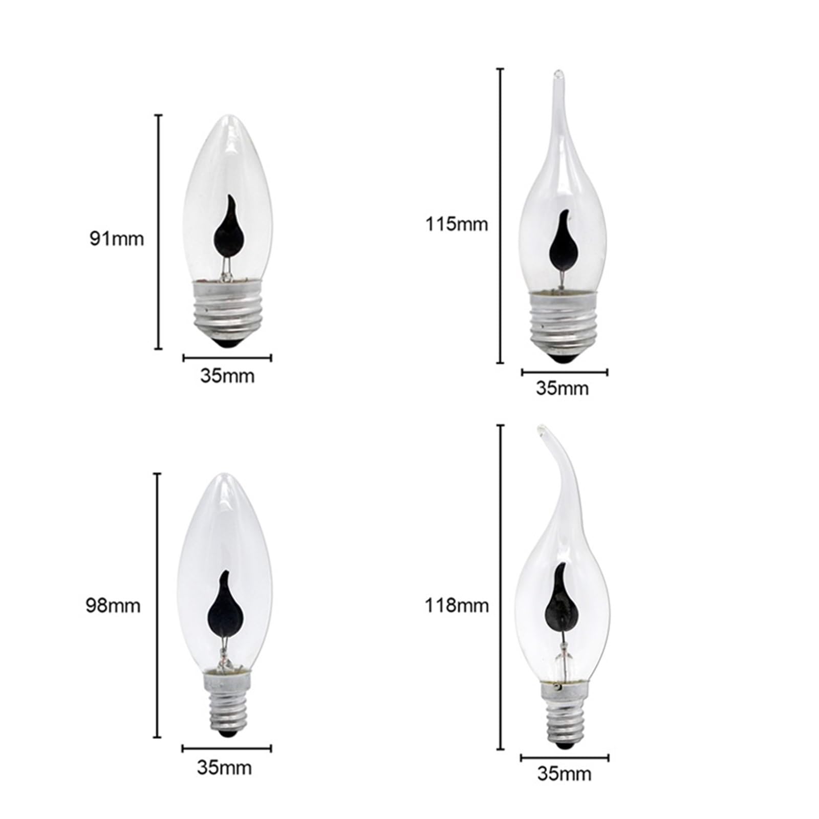 JrEam Ampoule de Bougie LED E14 E27, Ampoule à Effet de Flamme 3W AC 220V for la Maison(E14 Candle Tail,20 pcs)