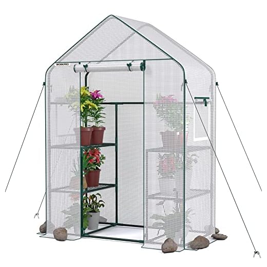 WORKPRO Greenhouse, 56"X 28" X 77" Portable Small Greenhouses for Outdoors & Indoors, Sturdy Green House Kit with Thicken PE Cover, Windows, 3 Tier 4 Shelves for Patio, Backyard, Balcony