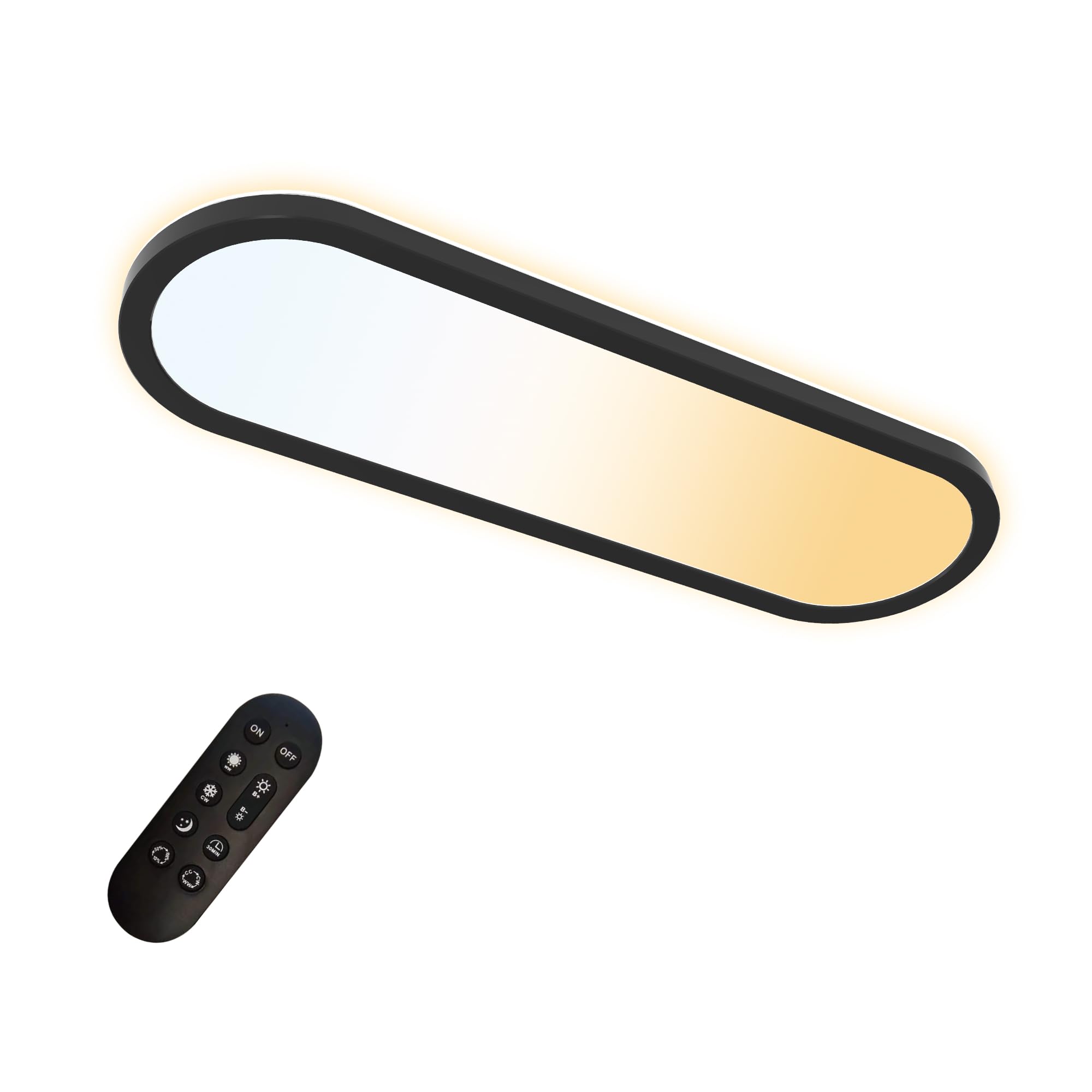 ONDTA LED Panel Deckenleuchte 22W mit Fernbedienung, 60x20 CM 2700K-6500K 3000LM Oval Tageslichtlampe Decke, Speicherfunktion, IP44 Küchenlampe für Wohnzimmer Schlafzimmer Flur Büro Werkstatt, Schwarz
