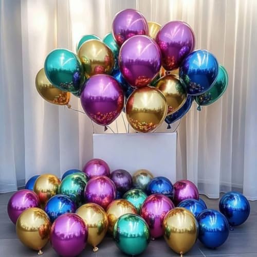 Image of 300 Pcs Metallic Chrome Balloons 12 Inch Colorful Party Balloon for Wedding Baby Shower Christmas Birthday Party Decoration