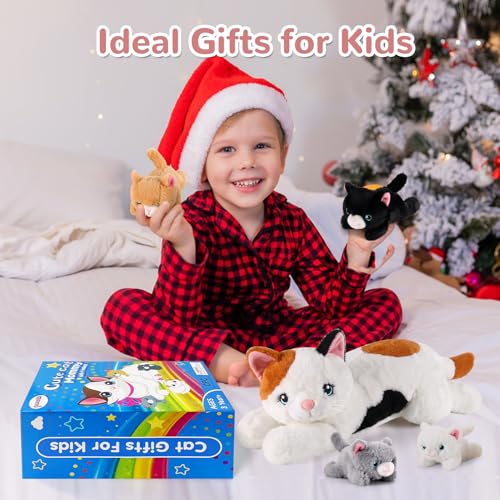 Image of 5 Pieces Cat Stuffed Animals with Babies Inside Belly - 1 Mommy Stuffed Cat with 4 Kittens - Stuffed Kitty Plush Toys for Kids Age 3-8, Gifts Ideal for Christmas, Valentine's, Birthday