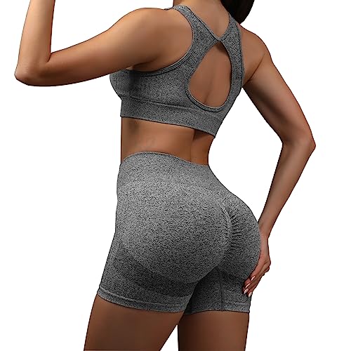 Workout Outfits for Women 2 Piece Ribbed Seamless Crop Tank High Waist Yoga Outfit2