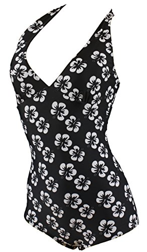Maillot de bain dos nu noir Hibiscus Rockabella M