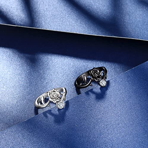 beautlace Rose Adjustable Rings Silver/Black Gun Plated Rose Flower Love Open Ring Elegant Wedding Engagement Jewelry Gifts for Women4