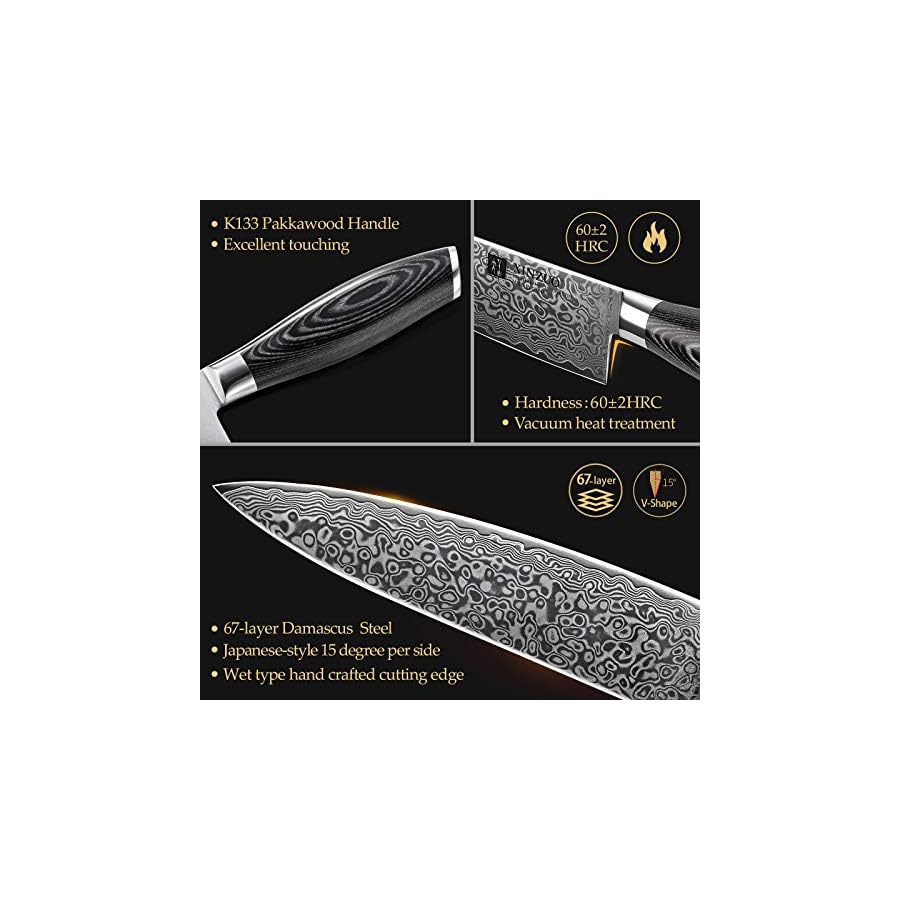 XINZUO 5PC Kitchen Knife Set Damascus Steel High Carbon Steel Chef Knife Slicing Knife Santoku Knife Utility Knife Paring Knife Sets with Pakkawood - Ya Series